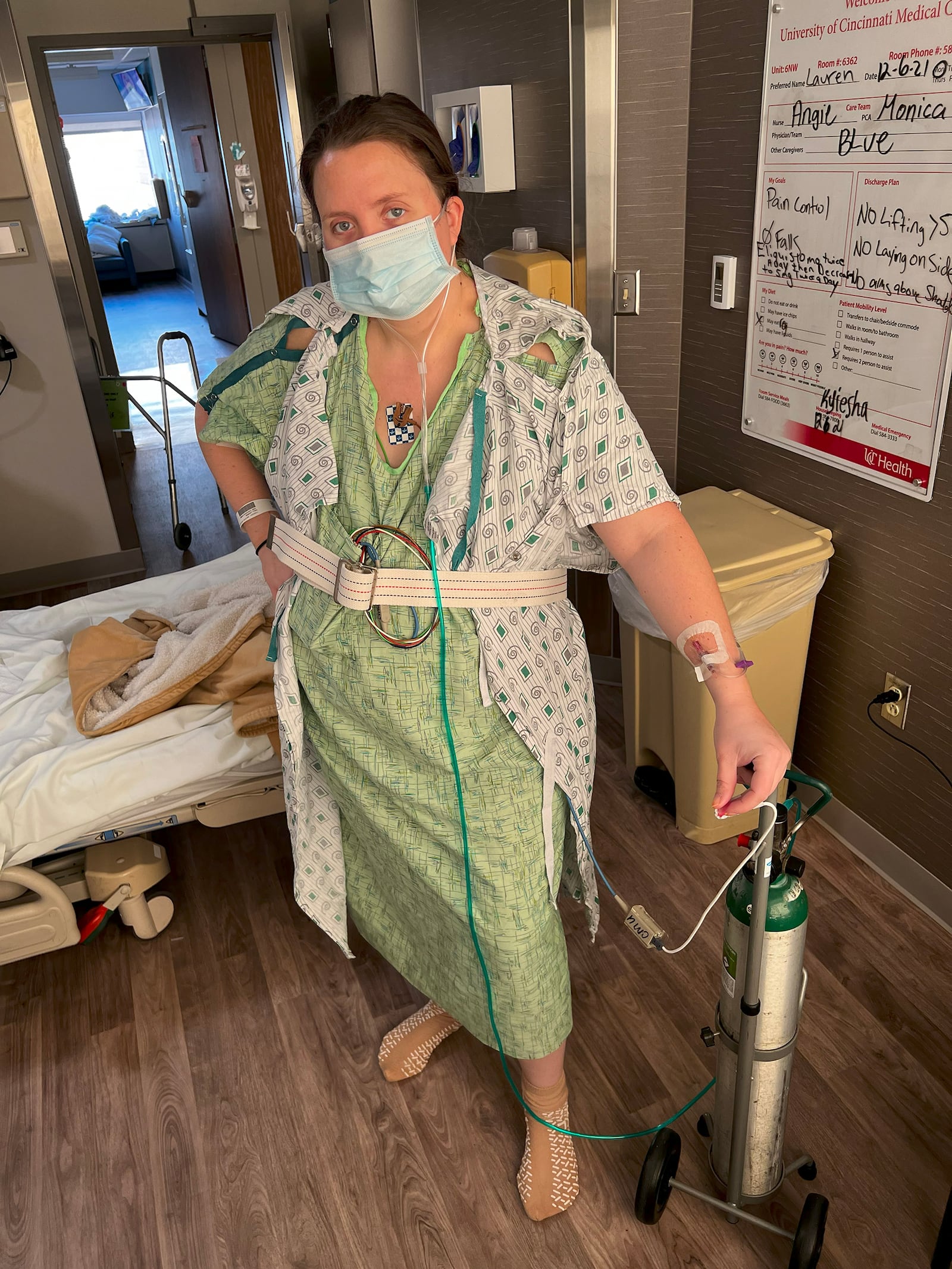 Lauren Hall at the University of Cincinnati hospital post, where she spent two weeks in the ICU after due to complications from her Nuss procedure to repair her congenital chest condition - Pectus Excavatum. CONTRIBUTED