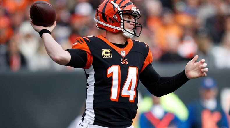 CINCINNATI, OH - NOVEMBER 25: Andy Dalton #14 of the Cincinnati Bengals throws a pass during the second quarter of the game against the Cleveland Browns at Paul Brown Stadium on November 25, 2018 in Cincinnati, Ohio. (Photo by Joe Robbins/Getty Images)