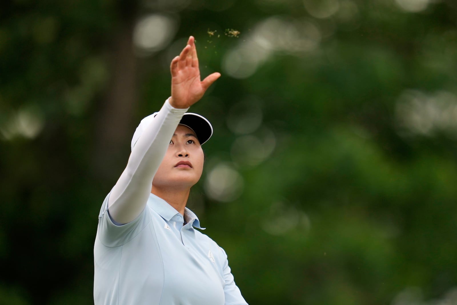 Yan Liu, of China, prepares to hit on the sixth hole during the second round of the Chevron Championship LPGA golf tournament Friday, April 25, 2025, in The Woodlands, Texas. (AP Photo/Ashley Landis)