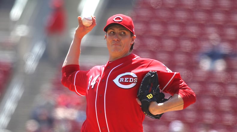 Reds starter Homer Bailey pitches against the Braves on Thursday, April 26, 2018, at Great American Ball Park in Cincinnati. David Jablonski/Staff
