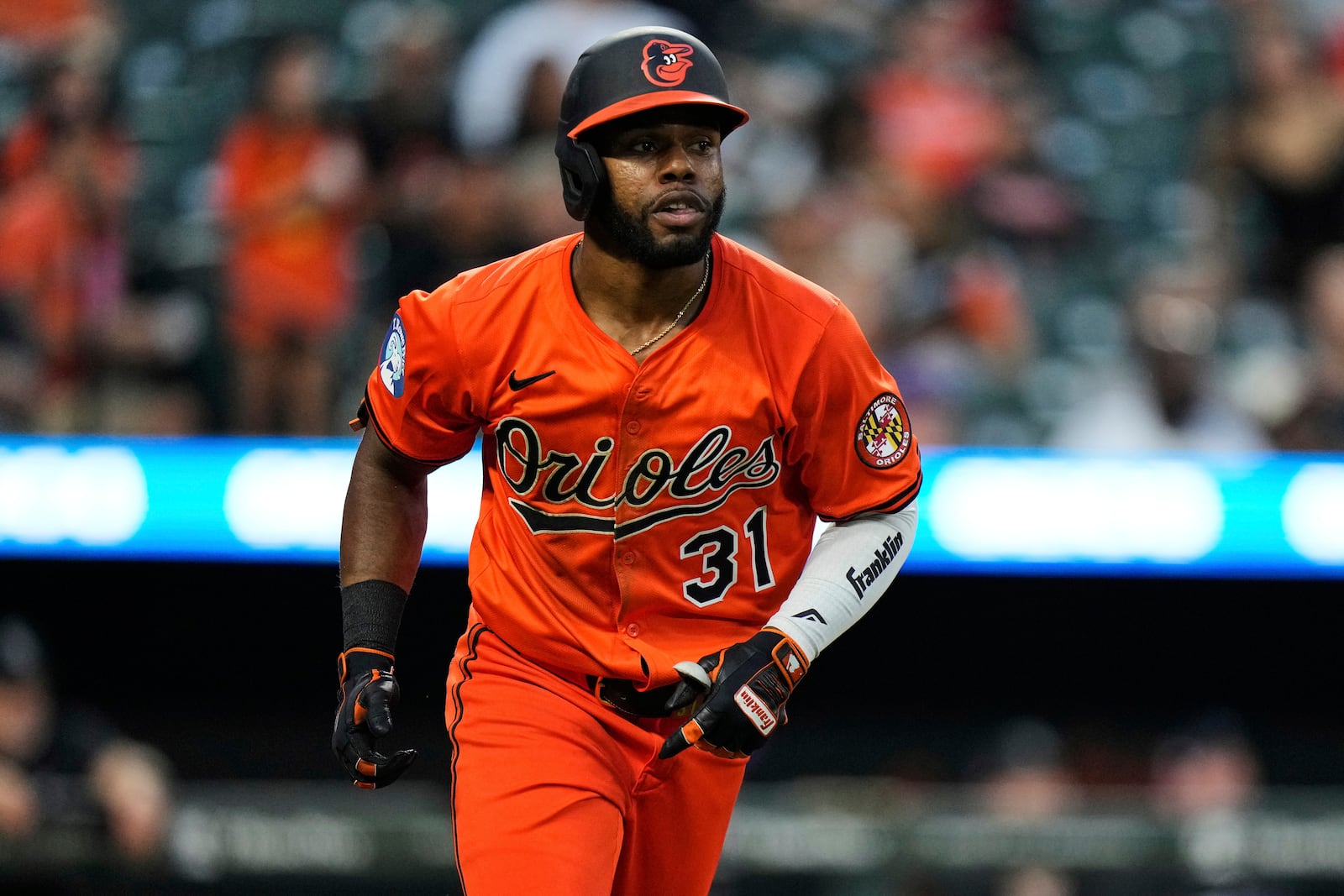 Baltimore Orioles' Cedric Mullins rounds the bases after hitting a three-run home run during the fourth inning of a baseball game against the Colorado Rockies, Saturday, July 26, 2025, in Baltimore. (AP Photo/Stephanie Scarbrough)