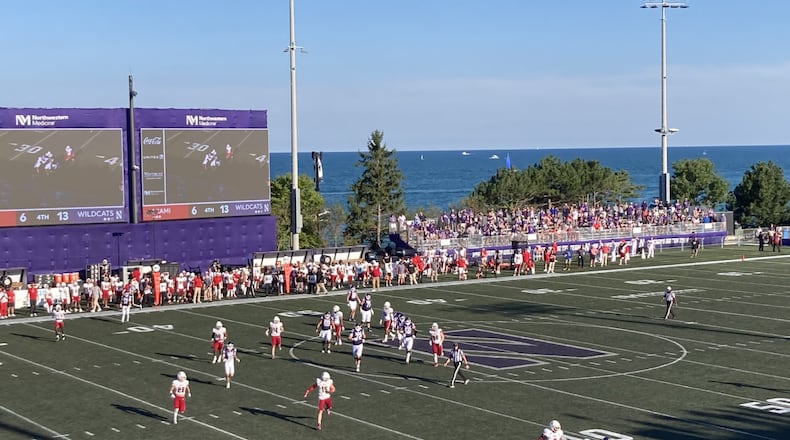 The Miami University RedHawks played the Northwestern Wildcats at a temporary facility, Martin Stadium, on the edge of Lake Michigan. Kasey Turman/CONTRIBUTED
