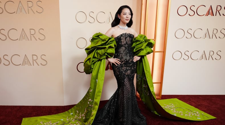 Arden Cho arrives at the Oscars on Sunday, March 15, 2026, at the Dolby Theatre in Los Angeles. (Photo by Richard Shotwell/Invision/AP)