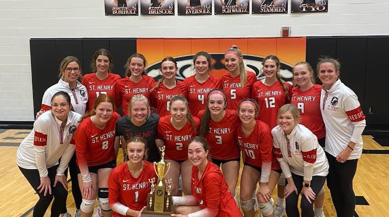 The St. Henry volleyball team is seeking its eighth state championship this week at the Nutter Center. CONTRIBUTED