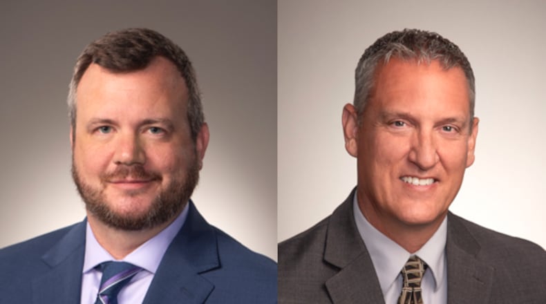 Rick Dzik (left) has been ousted as Huber Heights city manager. City Council will vote July 22, 2024 whether to elevate interim city manager John Russell (right) to the position long-term.