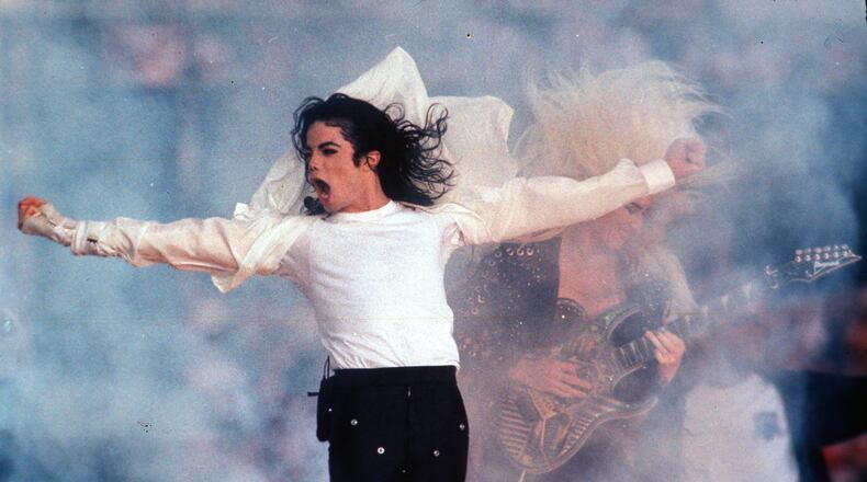 FILE - In this Feb. 1, 1993, file photo, Michael Jackson performs during the halftime show at the Super Bowl in Pasadena, Calif. Apple Music announced on Wednesday, May 22, 2024, their 10 greatest albums of all time and Jackson's 1982 "Thriller" came in second on the list. (AP Photo/Rusty Kennedy, File)