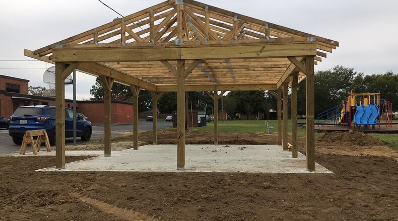 Franklin police are investigating the theft of tools following a break-in of a trailer that was parked last weekend at Schenck Elementary School. Students were using the tools to build this shelter. ED RICHTER / STAFF