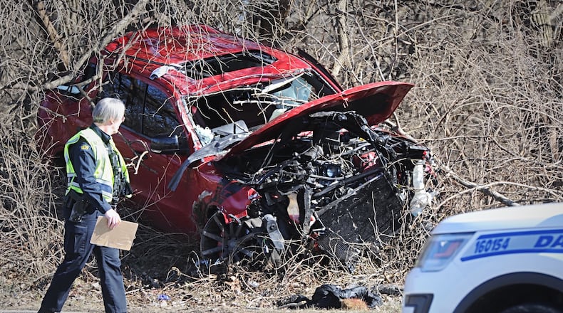 Dayton police responded to a single-vehicle crash at North Gettysburg Avenue and Glenbrook Drive on Wednesday, March 3, 2021.