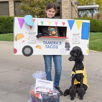 Play Kettering (City of Kettering Parks, Recreation and Cultural Arts Department) hosted Wag-O-Ween at the Kettering Recreation Complex on Saturday, Oct. 25, 2025. The day's activities included trick or treating for dogs on the Walk & Wag course around Indian Riffle Lake, costume contest, adoptable pet introductions and a photo area. TOM GILLIAM/CONTRIBUTING PHOTOGRAPHER