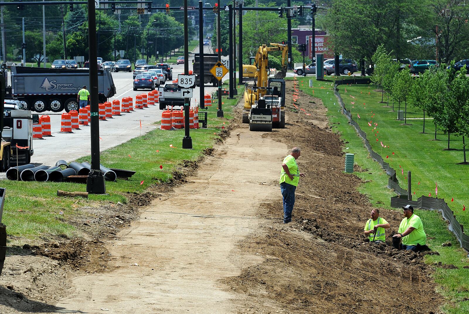 Construction started this week on a new Kettering Miami Valley Research Park bike path connector that will provide links from Centerville to Dayton. This is the north side of Research Boulevard between Woodman Drive and College Drive. MARSHALL GORBY\STAFF