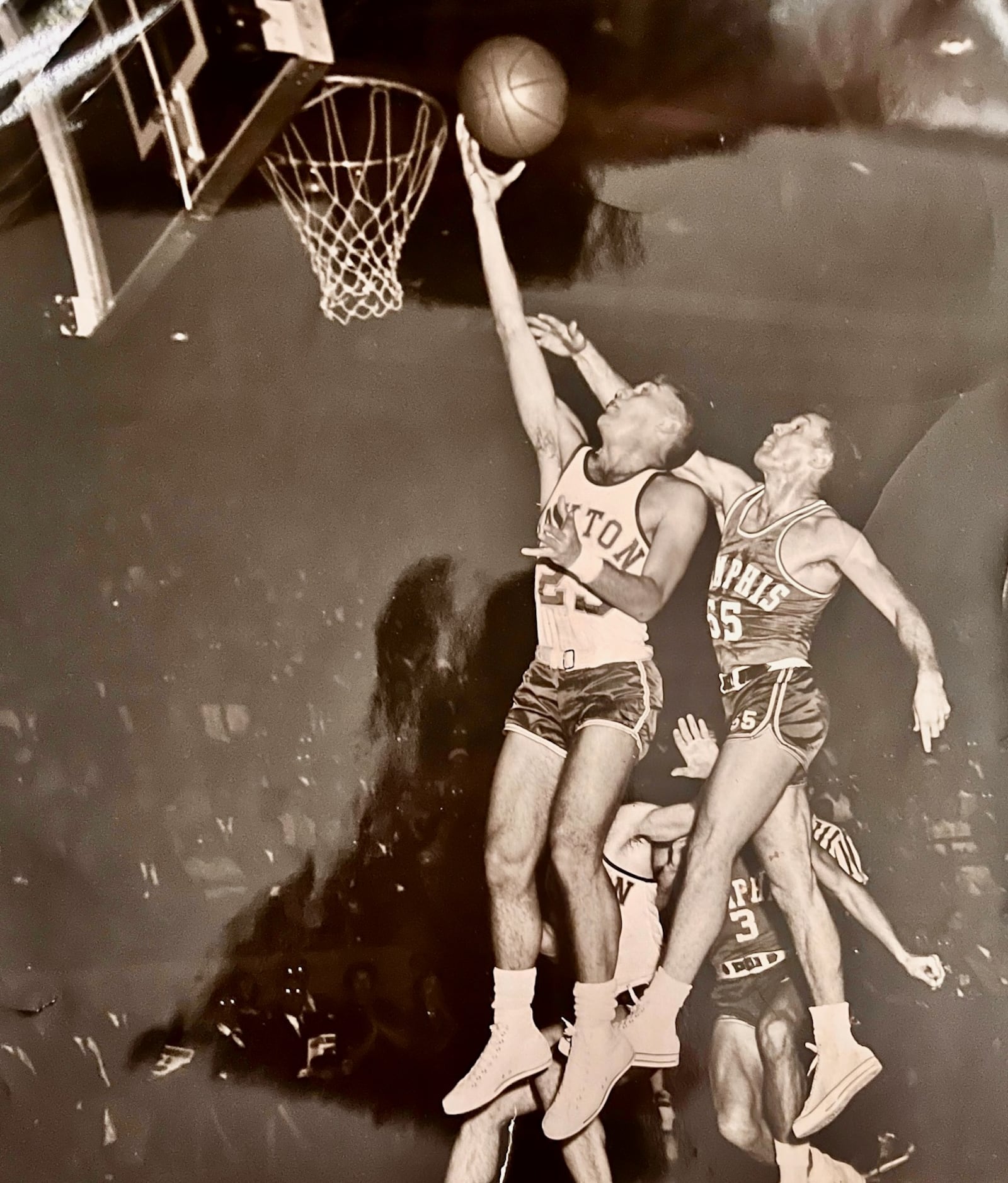 Dayton's Carmen Riazzi scores against Memphis in the 1950s at the UD Fieldhouse. Contributed photo