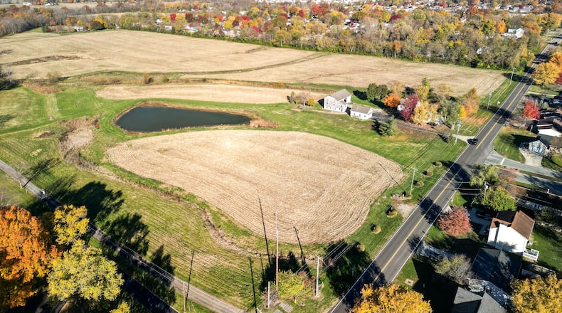 This is an aerial view of Vogelsang Farm on South Main Street/Cincinnati Dayton Road in Liberty Twp. The city of Monroe wants to annex 92 acres of it for a housing development. NICK GRAHAM/STAFF