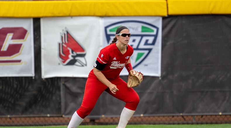 Allie Cummins, a Lakota West High School graduate, is one of three All Mid-American Confernece selections this season for the Miami University softball team. The RedHawks won the MAC Tournament and will face Kentucky in a first-round NCAA Tournament game on Friday. Miami University photo