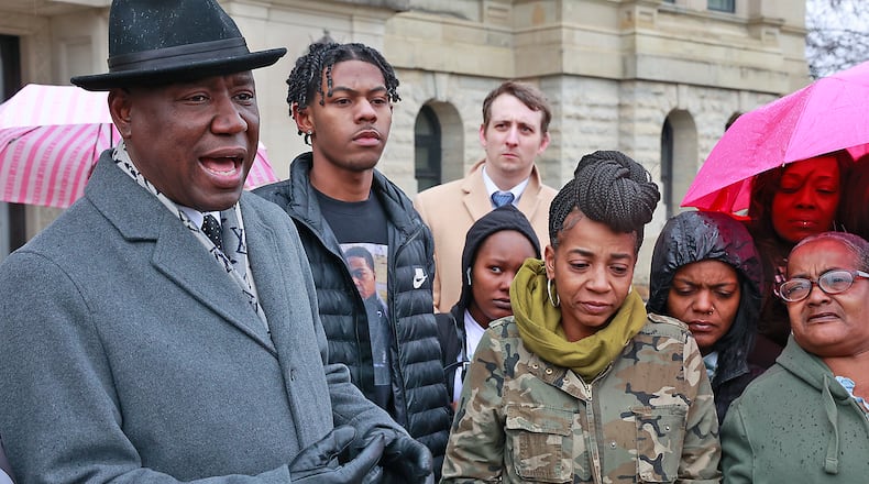 Attorney Ben Crump, a nationally recognized trial lawyer, talks about the lawsuit that he has filed Wednesday, Dec. 14, 2022, for the family of Eric Cole, who was run over by a Springfield police officer while they were responding to his 911 call for help last year.  BILL LACKEY/STAFF