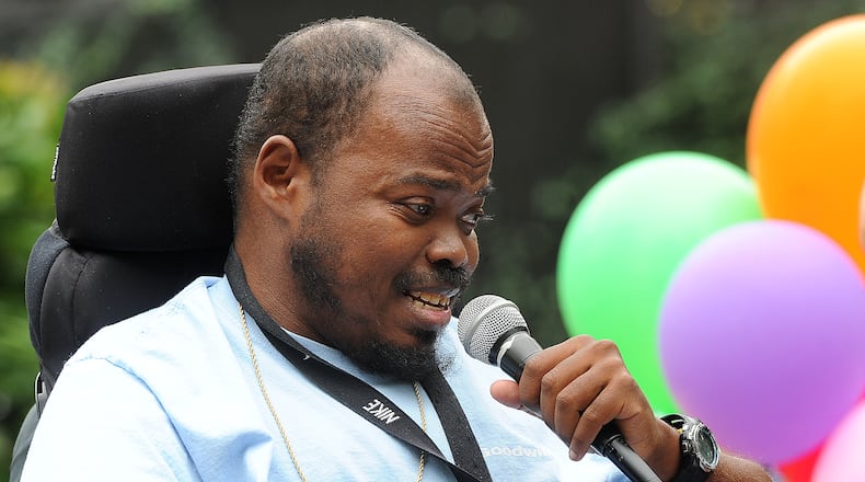 Brandon Kilgore was one of the keynote speakers at the Montgomery County Board of Developmental Disabilities Services' Disability Pride Rally Tuesday, July 26, 2022 at Dayton’s Cooper Park, located behind the Dayton Metro Library Main Branch downtown. MARSHALL GORBY\STAFF