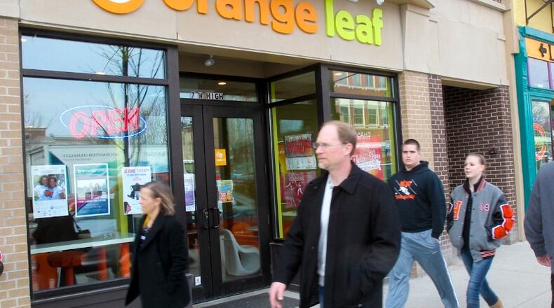 This 2013 file photo shows the Orange Leaf frozen yogurt shop in Oxford. GREG LYNCH/STAFF