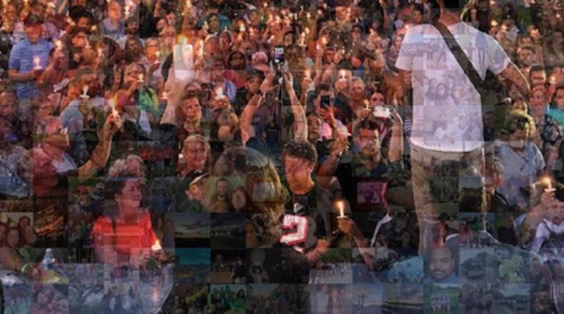 A virtual photo mosaic commemorating the one-year anniversary of the Oregon District mass shooting has been unveiled.
The mosaic is made up of photographs submitted from the community and combined into one united memorial image.