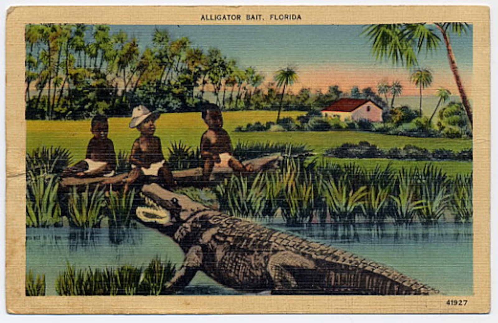 Early 20th century postcard depicting black children as "alligator bait". CONTRIBUTED