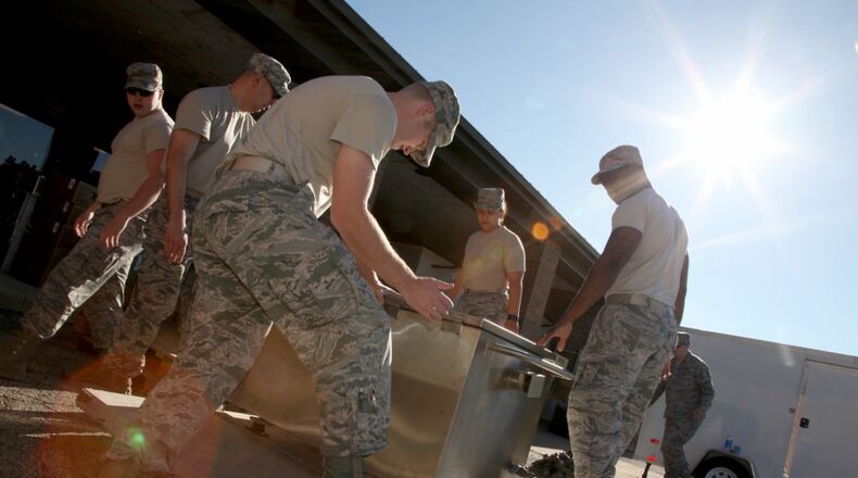 Members from the 179th Airlift Wing, Mansfield, and the 178th Wing, Springfield, have responded to relief efforts in Puerto Rico late last week. The 179th sent one C-130H Hercules loaded with a Disaster Relief Mobile Kitchen Trailer and 15 Airmen. Airmen from both units will use the trailer to prepare boil-in-the-bag meals for 1,000 first responders. (Courtesy/U.S. Air National Guard MSgt Lisa Francis)