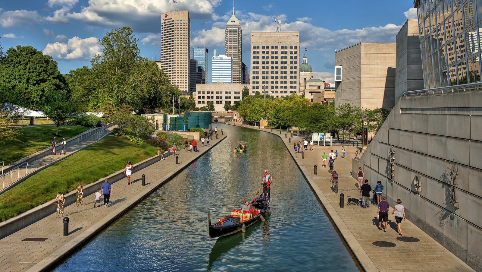 A gondolier takes passengers on a cruise of the three-mile downtown canal loop. (Visit Indy/TNS)