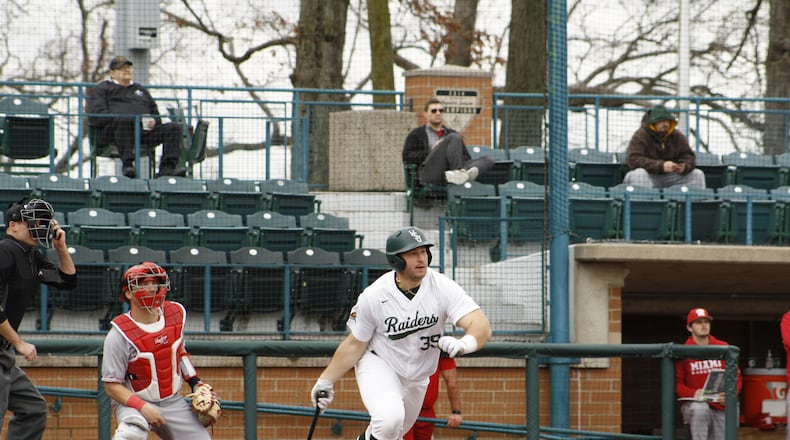 Wright State's Zane Harris watches the ball during a game last year against Miami. Wright State Athletics photo