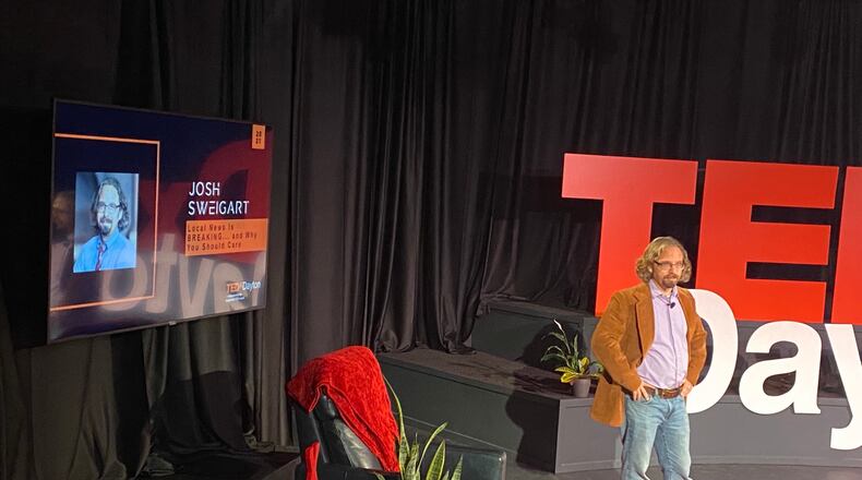 Josh Sweigert of the Dayton Daily News speaks on the importance of local journalism. Eileen McClory / Staff