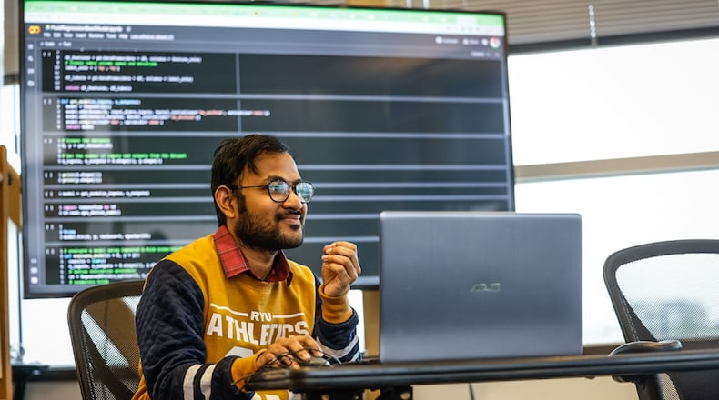 Tawsik Jawad is a master candidate at Wright State University computer science and engineering. Jawad is studying how artificial intelligence can help children with anxiety and other metal issues. JIM NOELKER/STAFF