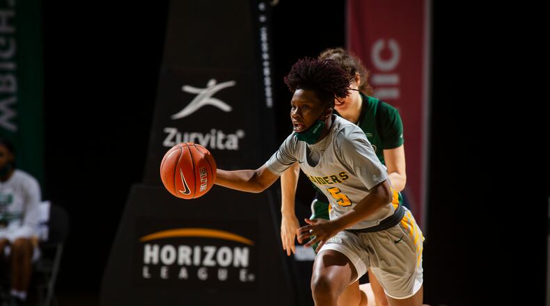 Wright State's Emani Jefferson brings the ball up court in Monday's Horizon League semifinal game vs. Cleveland State. Brian Drumm/Horizon League