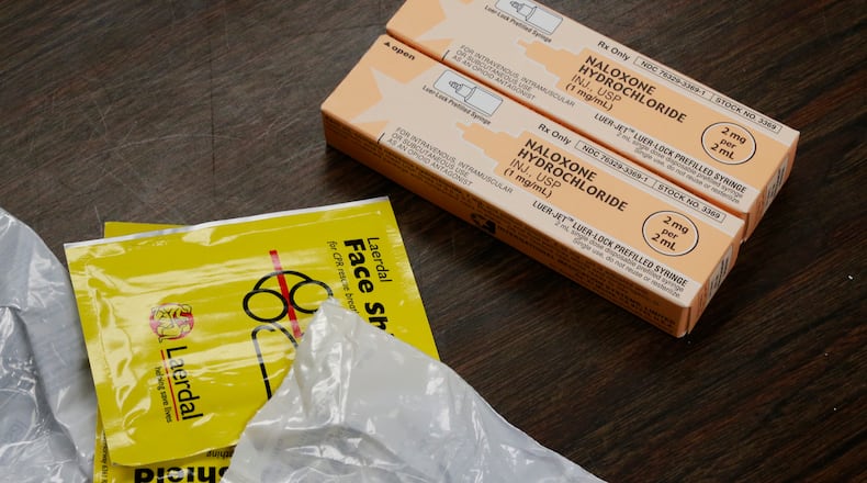 The contents of a Narcan Kit which first responders are given to use on overdose patients. BILL LACKEY/STAFF