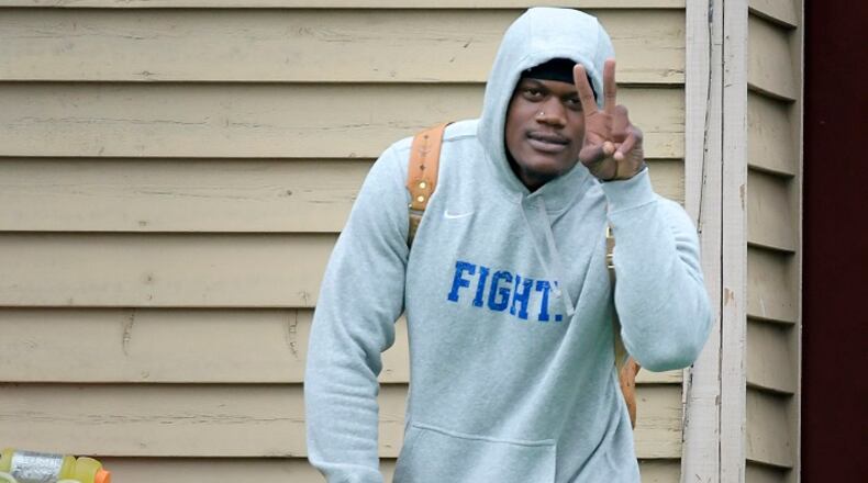 Dallas Cowboys defensive end Randy Gregory makes his way to the locker room before the morning walk-through at training camp in Oxnard, Calif., on Thursday, July 26, 2018. (Max Faulkner/Fort Worth Star-Telegram/TNS)