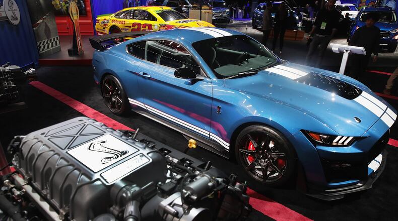 Ford showed off their new 700-plus-horsepower 2020 Mustang Shelby GT 500 at the North American International Auto Show at the Cobo Center on Jan. 15, in Detroit, Michigan. Photo by Scott Olson/Getty Images