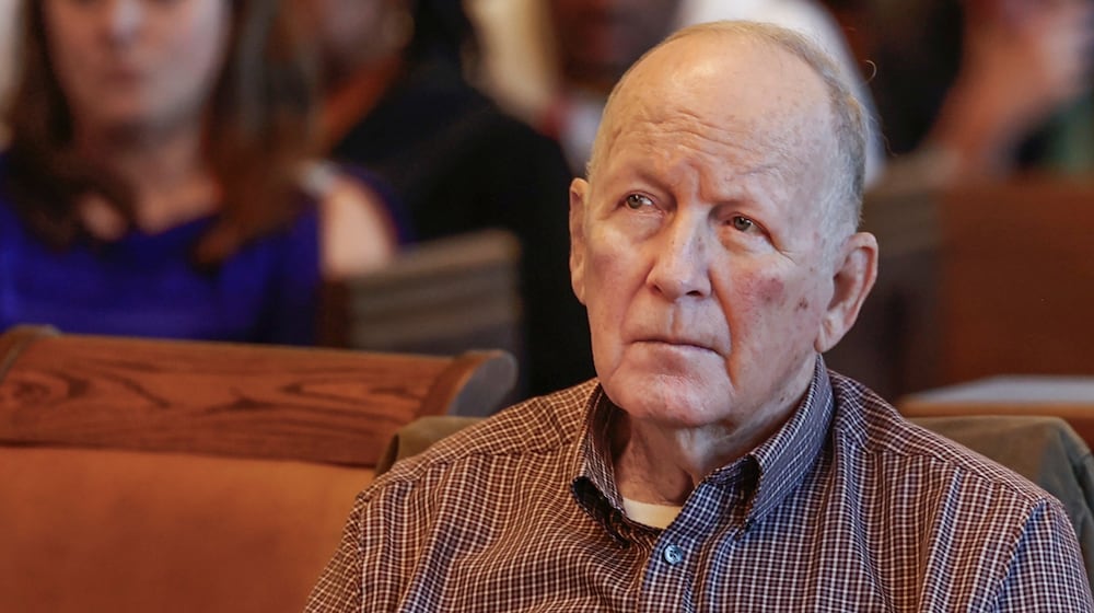 Defendant William Brock listens to opening arguments in his murder trial. The 83-year-old is accused of fatally shooting Lo-Letha "Letha" Toland-Hall, a 61-year-old Uber driver in March 2024 because he reportedly believed she was trying to rob him after scammers deceived them. JOSEPH COOKE/STAFF