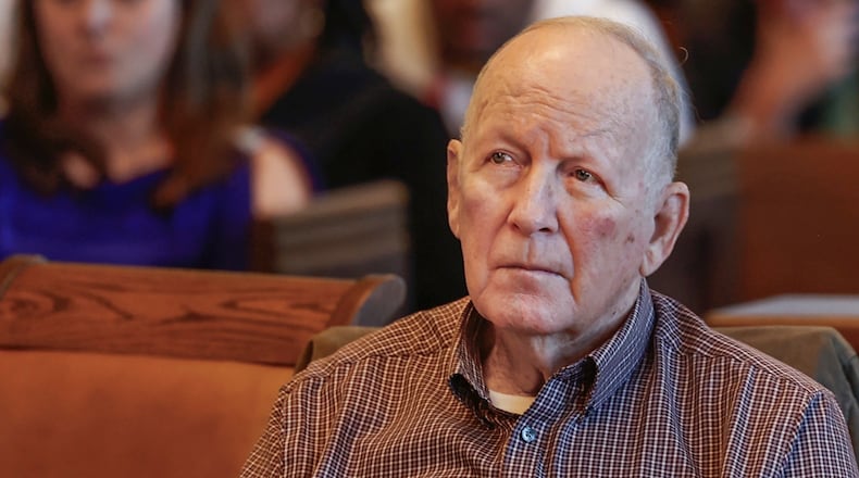 Defendant William Brock listens to opening arguments in his murder trial. The 83-year-old is accused of fatally shooting Lo-Letha "Letha" Toland-Hall, a 61-year-old Uber driver in March 2024 because he reportedly believed she was trying to rob him after scammers deceived them. JOSEPH COOKE/STAFF