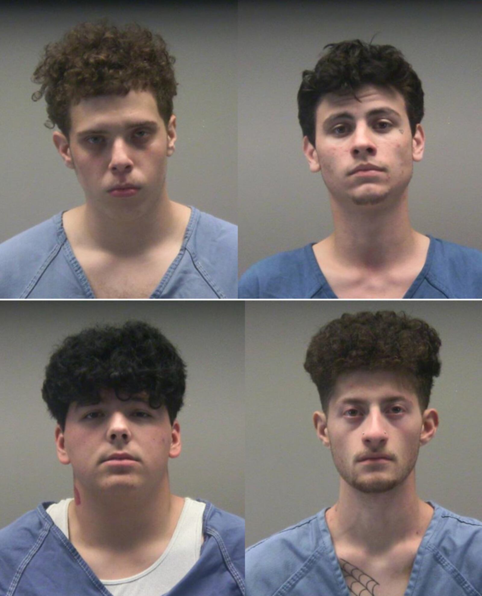 Four men are facing charges in a drive-by shooting in Moraine Friday, Sept. 22, 2023. Pictured clockwise from top left are Jaedon Landis, Michael Guadagno, Christian DeJesus and Noah Romero. Photo courtesy Miami Valley Jails.