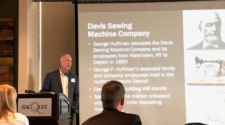 Huffy CEO Bill Smith addresses a Dayton Area Chamber of Commerce event about the company’s evolution over the past 125 years. KAITLIN SCHROEDER/STAFF