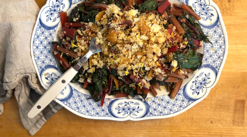 Swiss Chard with Garlicky Bread Crumbs is a complete side dish and perfect when sidled up against some grilled meat. WHITNEY KLING/CONTRIBUTED