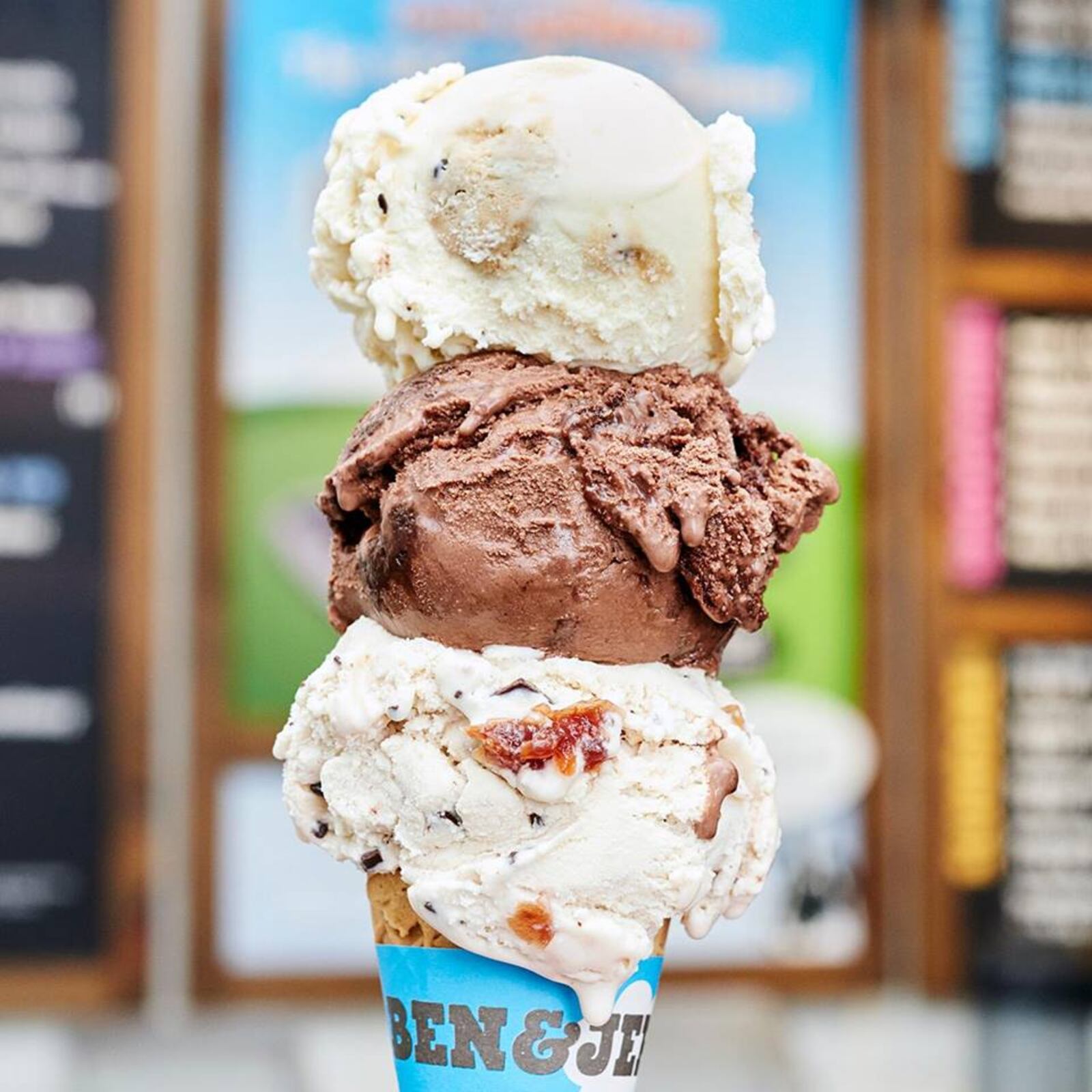 Just to be clear: your single-scoop free cone will look NOTHING LIKE THIS. But it will put you in the right frame of mind. Photo from Ben & Jerry’s Dayton Facebook page