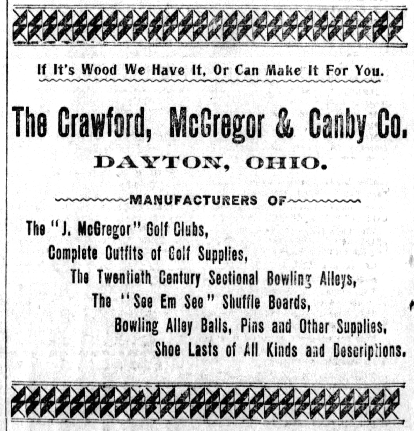 Crawford, McGregor & Canby ad in the Dayton Daily News, 1901. DAYTON DAILY NEWS ARCHVIES