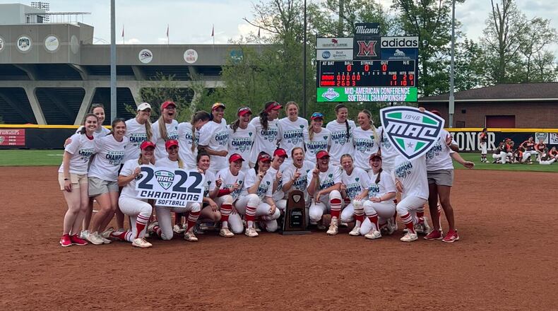 The Miami softball team hammered Bowling Green 11-0 on Saturday to win the Mid-American Conference tournament and an automatic bid in the NCAA Tournament. WCPO photo