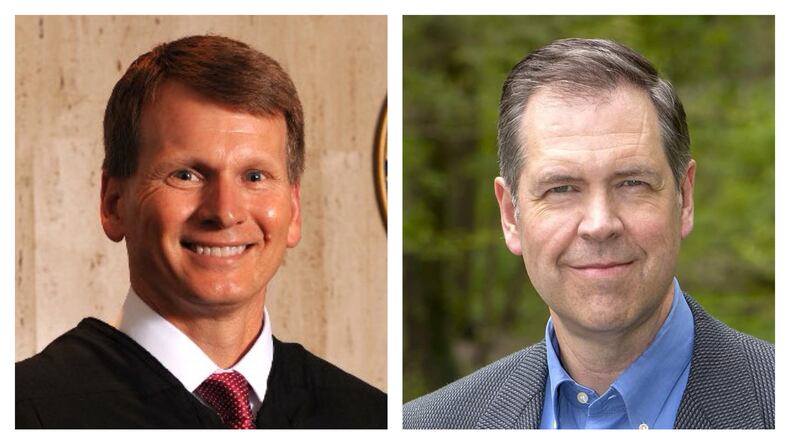 Chris Epley (left), who was elected to the Second District Court of Appeals in 2020, and attorney Robert Hanseman (right) are seeking to fill a seat on the court that will become vacant after the retirement of Judge Jeffrey Welbaum, one of the court’s five judges.