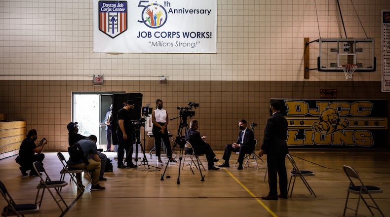 U.S. Secretary of Labor toured Dayton Jobs Corps Center Tuesday Aug. 17, 2021. Walsh met with students and faculty as a part of investment in workforce development. Jim Noelker/Staff