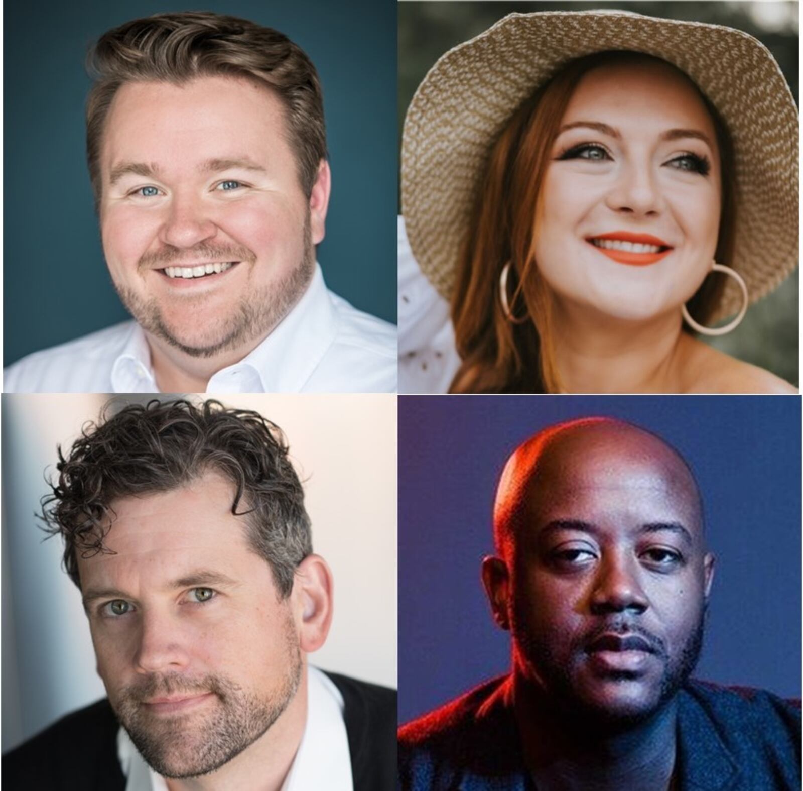 The cast of Dayton Opera’s “The Elixir of Love”: (clockwise from top left) Benjamin Werley  as Nemorino; Sarah Tucker as Adina; Jorell Williams as Belcore and Andrew Wilkowske as Doctor Dulcamara.