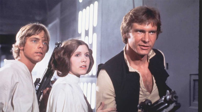 Left to right: Mark Hamill, Carrie Fisher and Harrison Ford in "Star Wars Episode IV: A New Hope" (1977). Dayton Philharmonic Orchestra salutes the film Oct. 14-15 at the Schuster Center. LUCAS FILM LTD