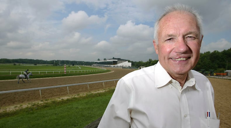 FILE - Trainer King Leatherbury is seen at Laurel Race Park in Laurel, Md., on July 30, 2003. (AP Photo/ Matt Houston, File)