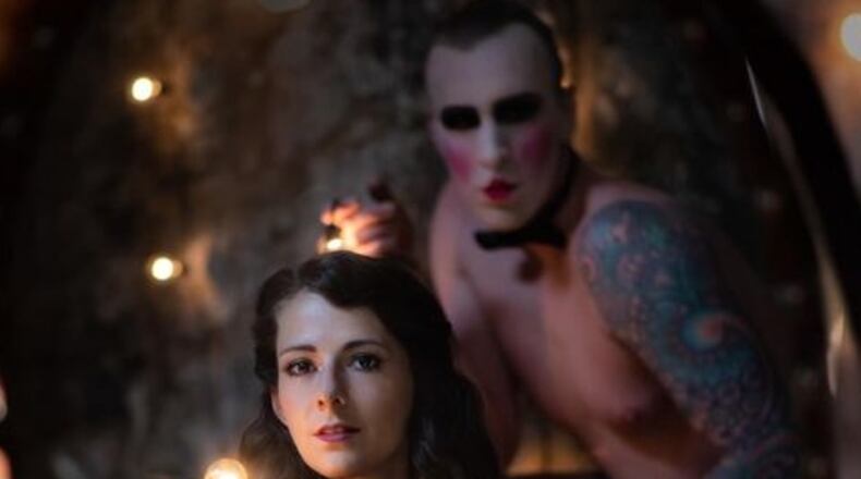 Charity Farrell as Sally Bowles and Alex Everett as Emcee in TheatreLab Dayton's presentation of "Cabaret."