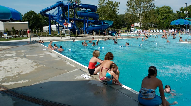 Troy Aquatic Park showing existing two slides at one end of the pool.