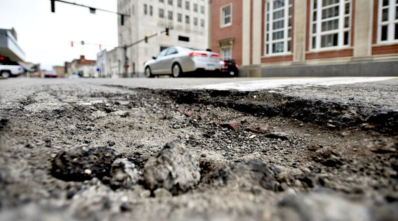 Trenton City Council plans to go for a street levy in November, not just because of the craters the rough weather has opened up this winter, but generally deteriorating roadways. Pictured here is a pot hole opened up in Middletown that illustrates how bad the roads are countywide.