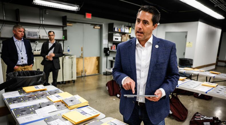 Ohio Secretary of State Frank LaRose tours the Montgomery County Board of Election on election eve May 2, 2022. JIM NOELKER/STAFF