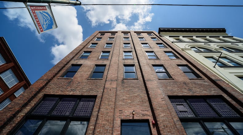 The Manhattan, also known as the J.K. McIntire Building, built in 1912 and located at 601 E. Third St. in downtown Dayton's historic Webster Station celebrated its grand opening on Friday, May 7, 2021. Redeveloped by Woodard Development, locally founded technology firms Mile Two (floors 3-5 featured in this gallery) and Battle Sight Technologies (lower level featured in an April 2021 gallery) are now fully moved in to the building. Montgomery County Commissioner Judy Dodge, Principal of Woodard Development Jason Woodard, President of Battle Sight Technologies Nick Ripplinger and Co-Founder & Partner of Mile Two Jeff Graley spoke about the recently completed project at the start of the open house. TOM GILLIAM / CONTRIBUTING PHOTOGRAPHER