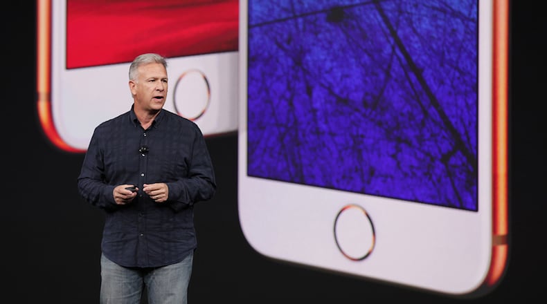 Phil Schiller, Apple’s senior vice president of worldwide marketing, introduces iPhone 8 and iPhone 8 Plus on Sept. 12, 2017. (Apple)